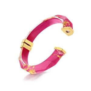 NEW GOLD & HONEY women's thin faceted lucite bangles in pink peacock gold leaf